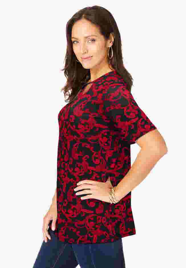 Stretch Knit Cutout Swing Tunic image number 3