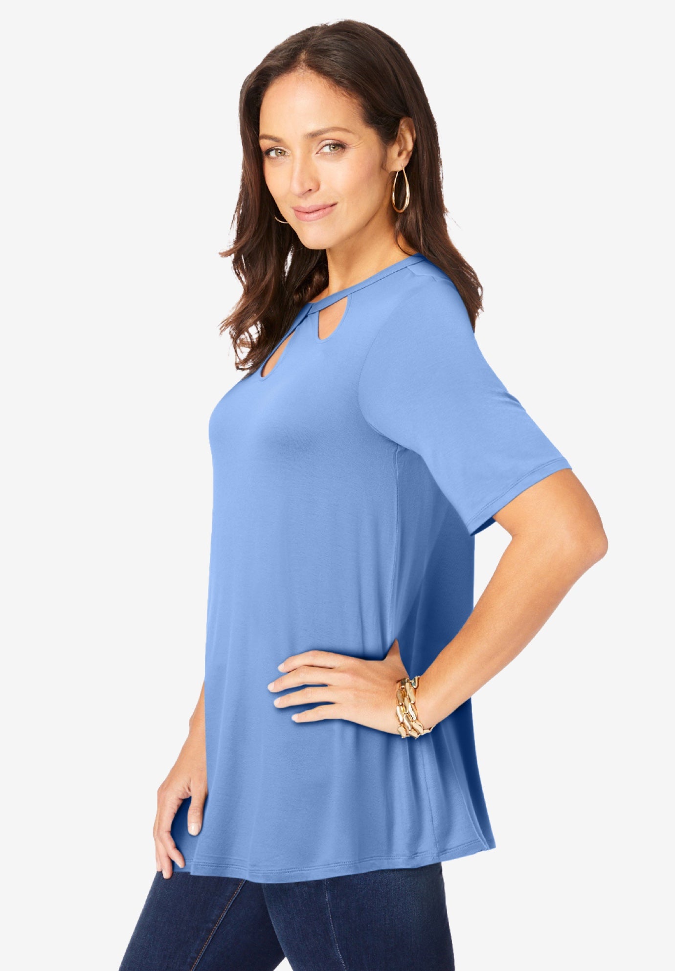 Stretch Knit Cutout Swing Tunic image number 1