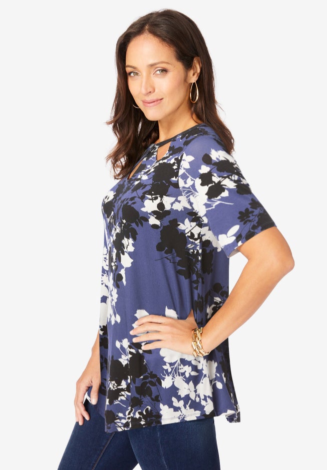 Stretch Knit Cutout Swing Tunic image number 1