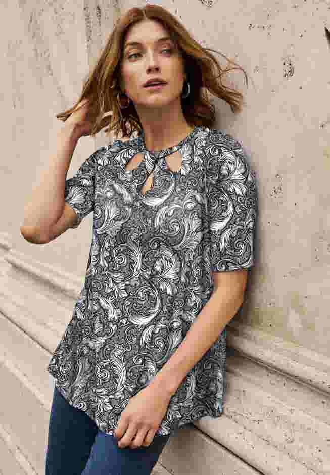 Stretch Knit Cutout Swing Tunic image number 0