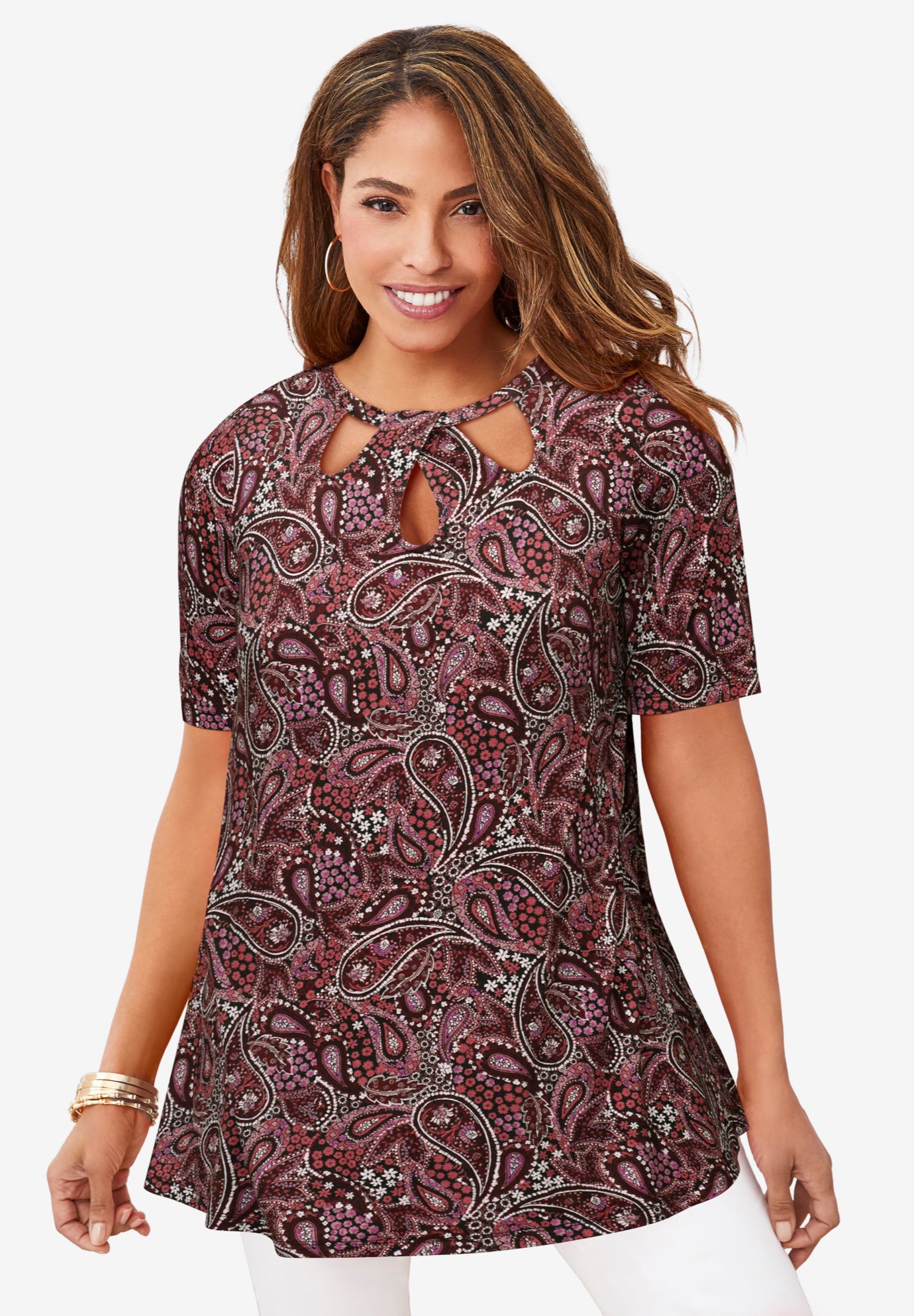 Stretch Knit Cutout Swing Tunic image number 0