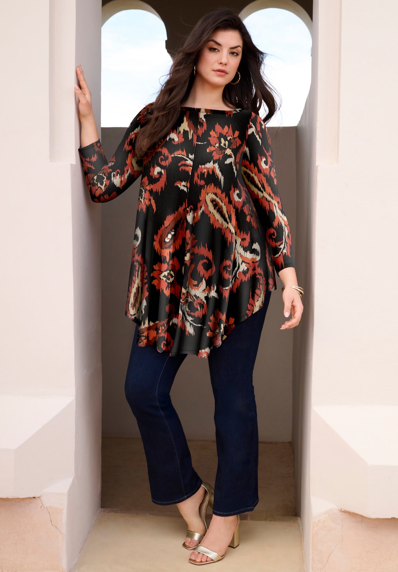 Plus Size Boatneck Swing Ultra Drape Tunic Top image number 0