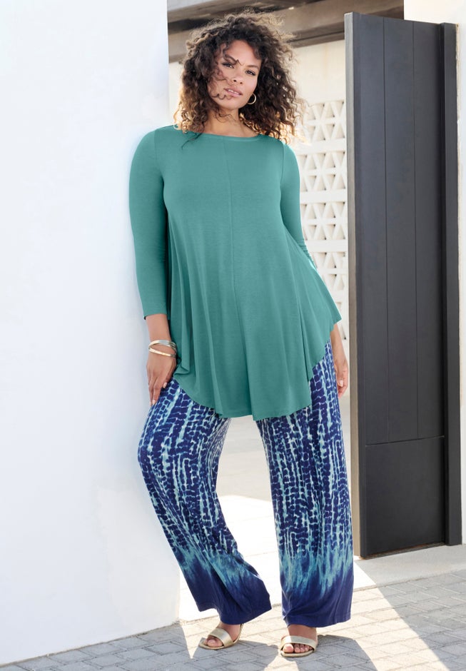 Plus Size Boatneck Swing Ultra Drape Tunic Top image number 2