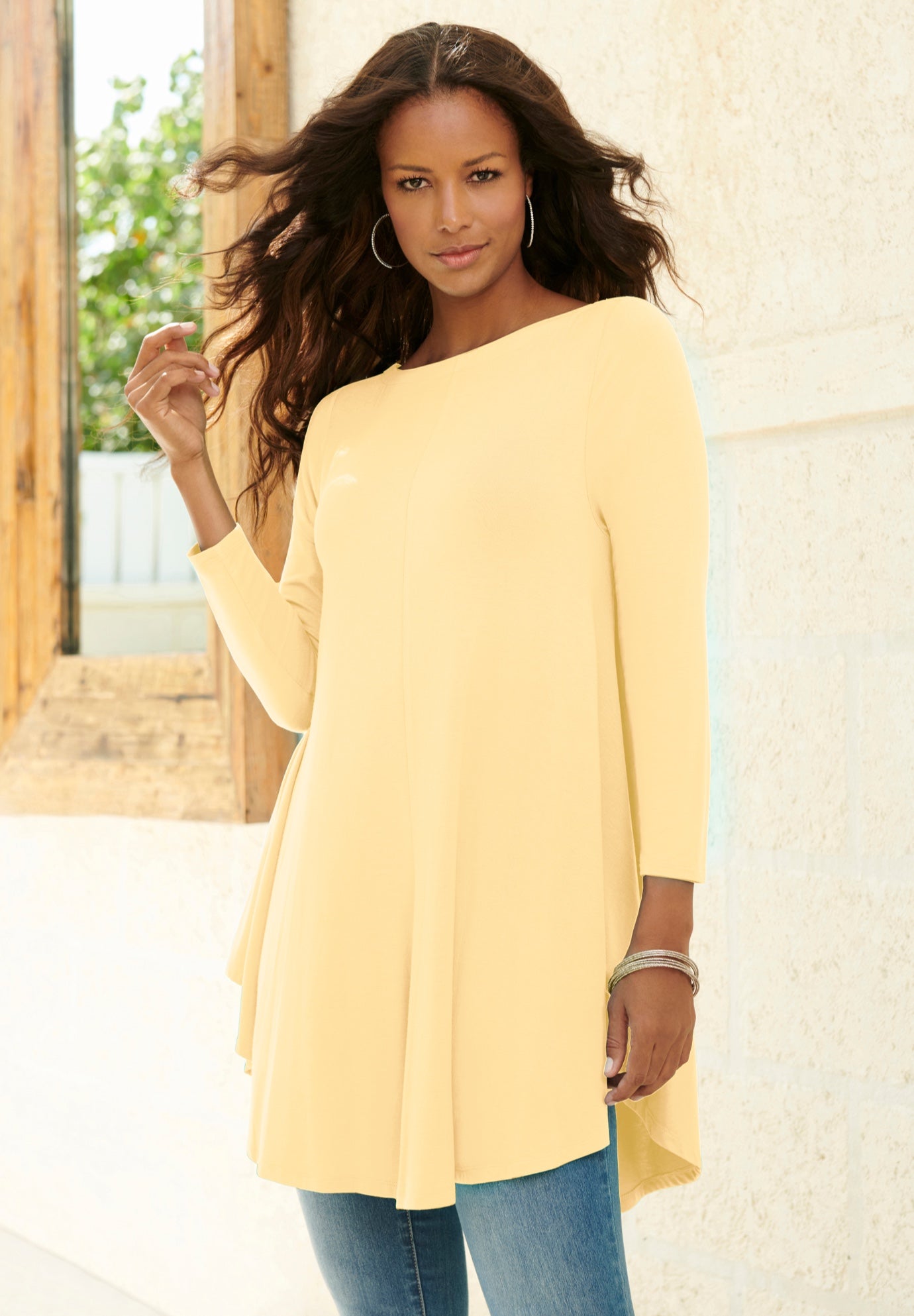 Plus Size Boatneck Swing Ultra Drape Tunic Top image number 0