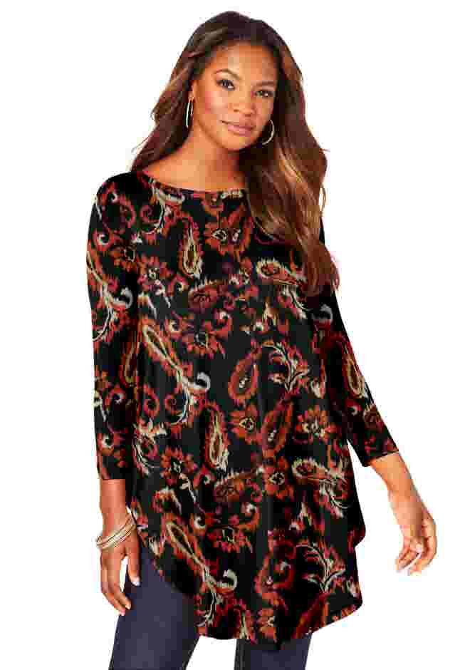 Plus Size Boatneck Swing Ultra Drape Tunic Top image number 1