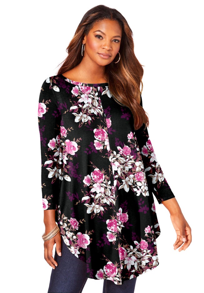 Plus Size Boatneck Swing Ultra Drape Tunic Top image number 1