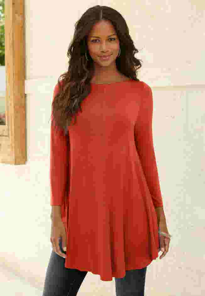 Plus Size Boatneck Swing Ultra Drape Tunic Top image number 0