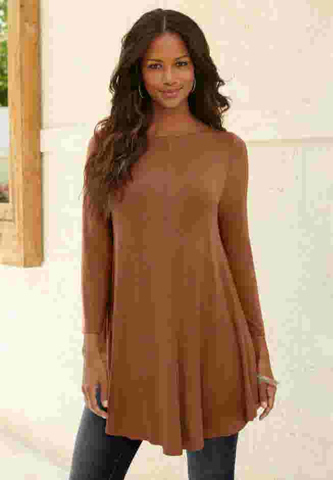 Plus Size Boatneck Swing Ultra Drape Tunic Top image number 0