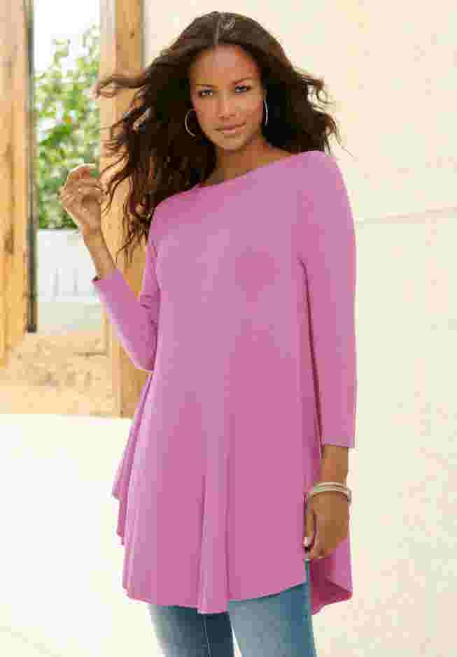 Plus Size Boatneck Swing Ultra Drape Tunic Top image number 0