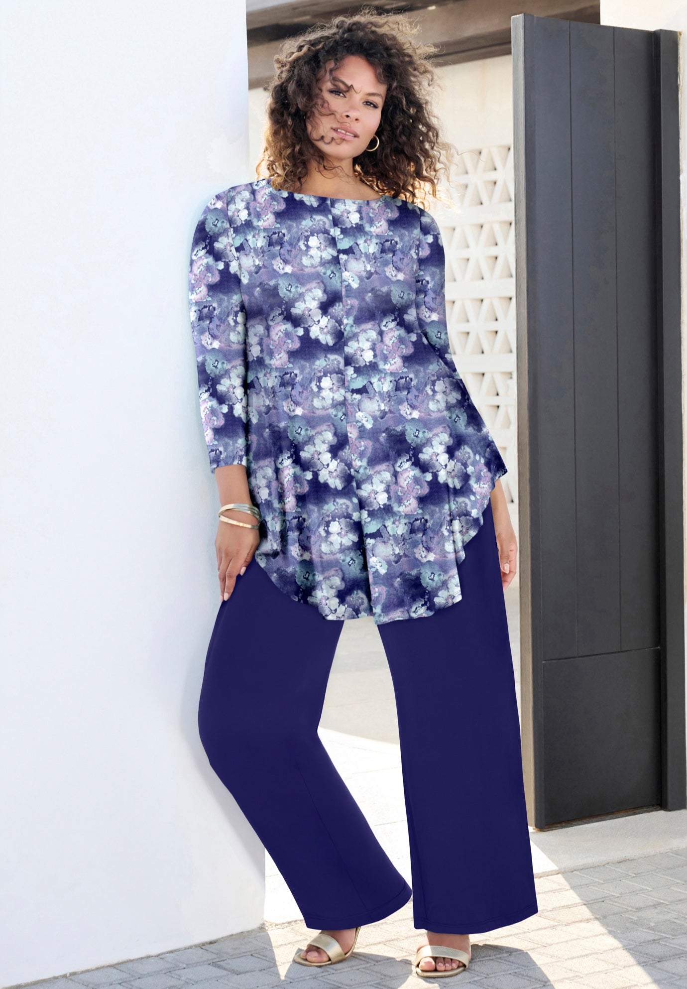 Plus Size Boatneck Swing Ultra Drape Tunic Top image number 0