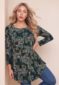 Plus Size Boatneck Swing Ultra Drape Tunic Top