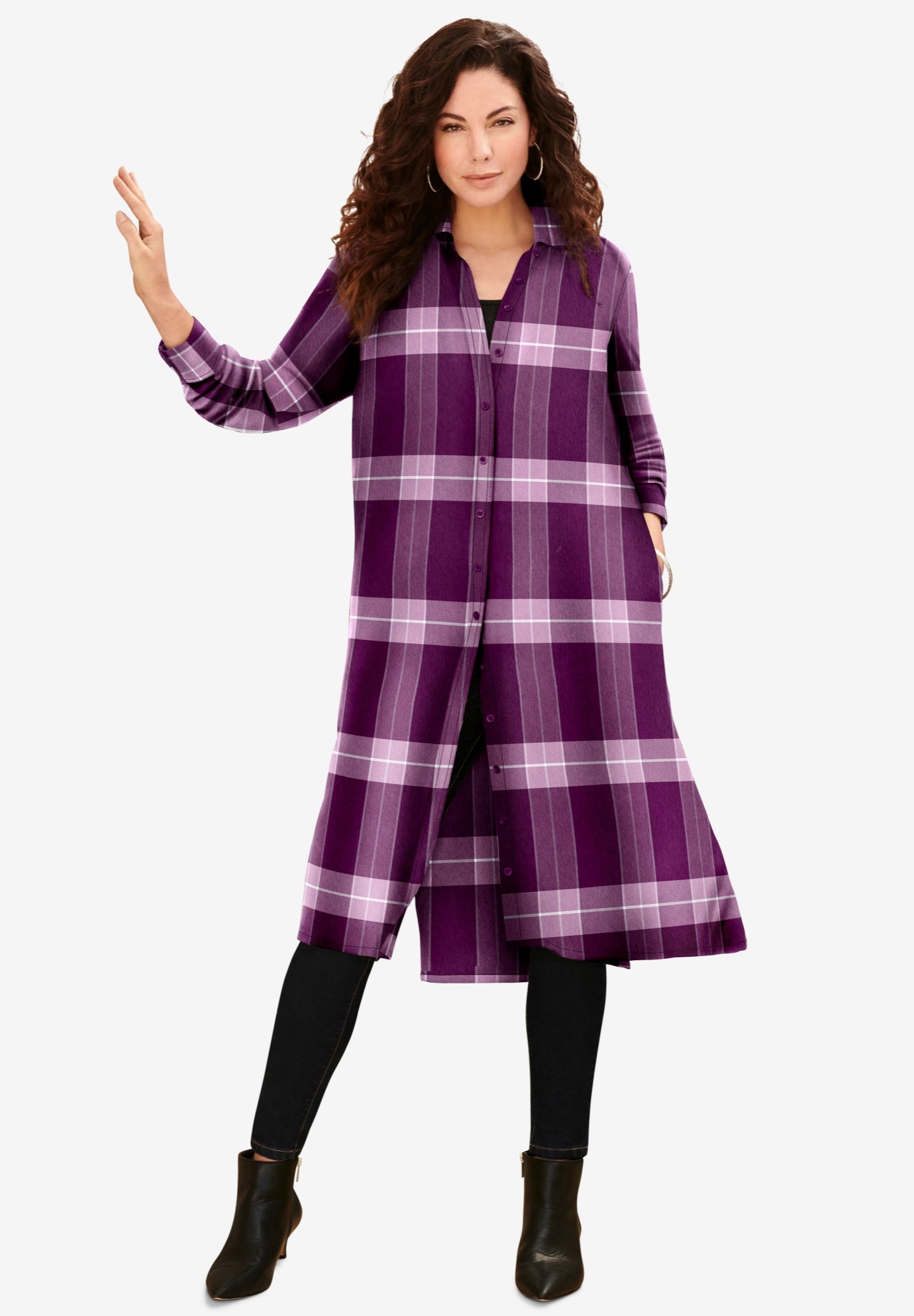 Plaid Button Front Ultra Tunic image number 0