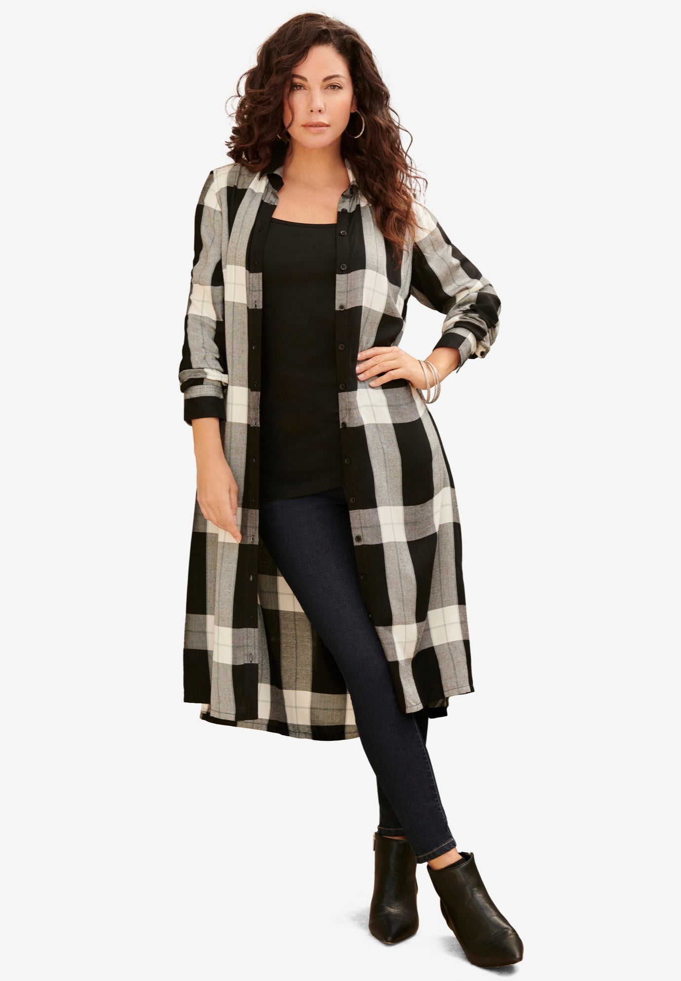 Plaid Button Front Ultra Tunic image number 0