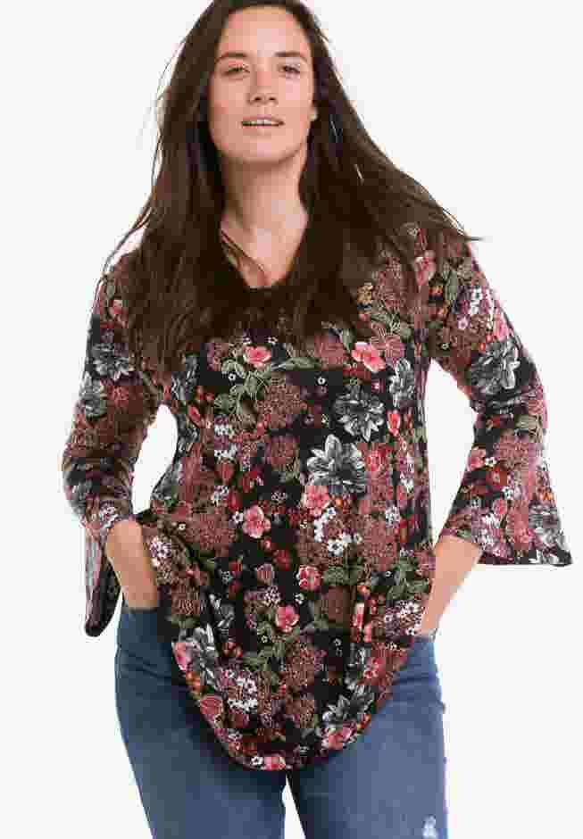 Bell Sleeve A-Line Knit Tunic image number 0
