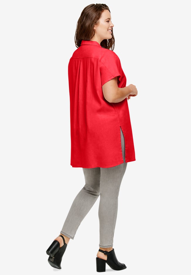 Linen-Blend Button Front Tunic image number 1