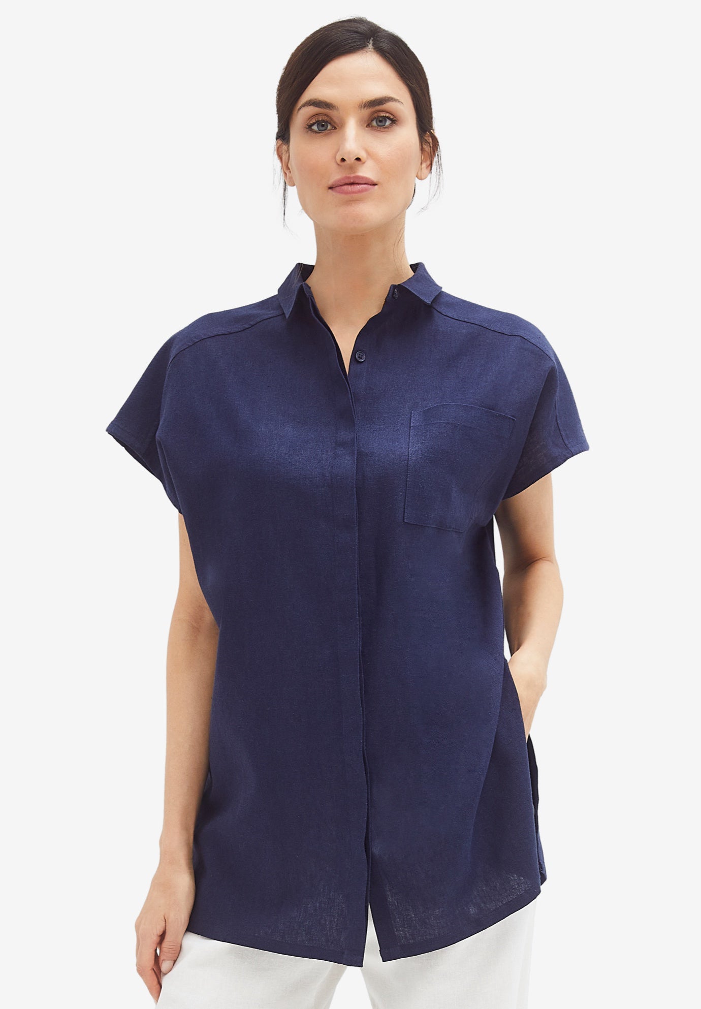 Linen-Blend Button Front Tunic image number 0