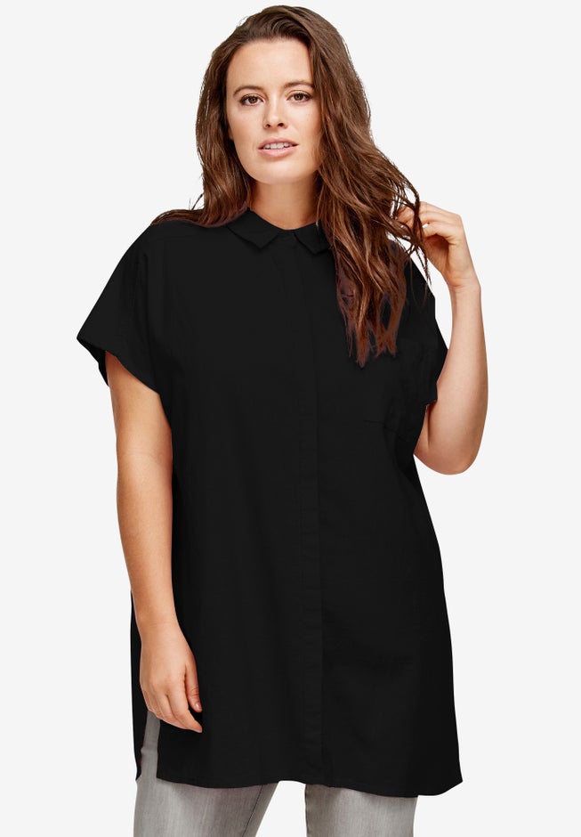 Linen-Blend Button Front Tunic image number 0