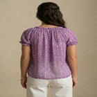 A-Line Scoop Neck Ruffle Trim 100% Cotton Cambric Peasant Blouse image number null
