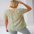 A-Line Scoop Neck Ruffle Trim 100% Cotton Cambric Peasant Blouse image number null