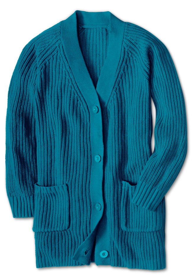 Shaker Button-Front Cardigan Sweater image number 2