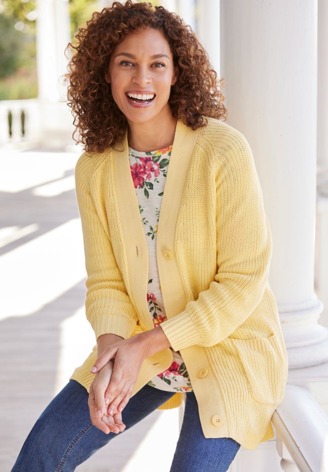 Shaker Button-Front Cardigan Sweater image number 6