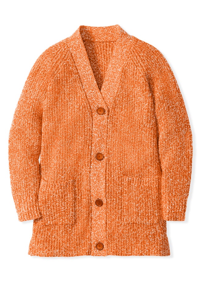 Shaker Button-Front Cardigan Sweater image number 1