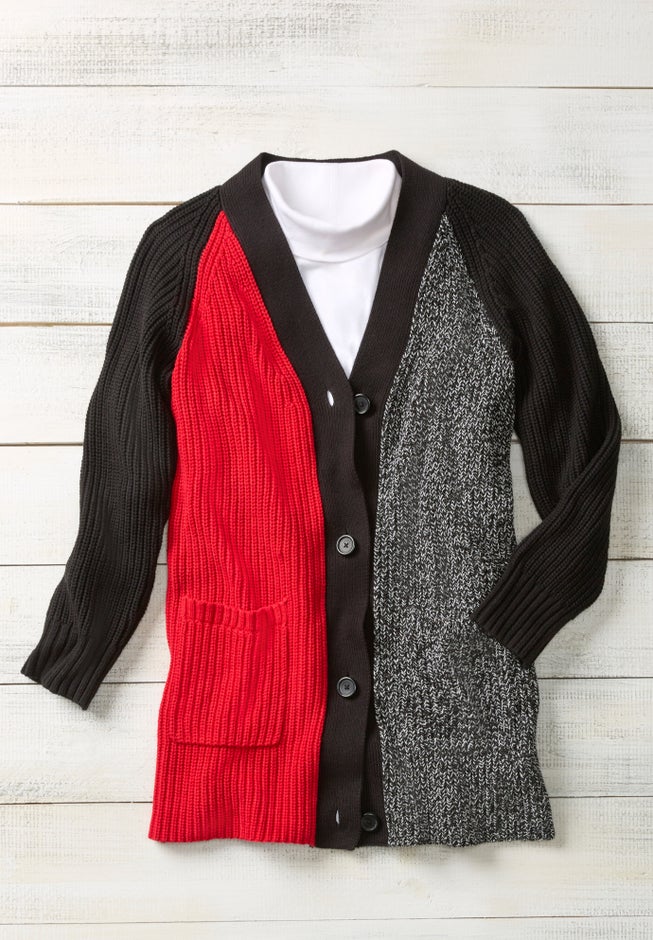 Shaker Button-Front Cardigan Sweater image number 1