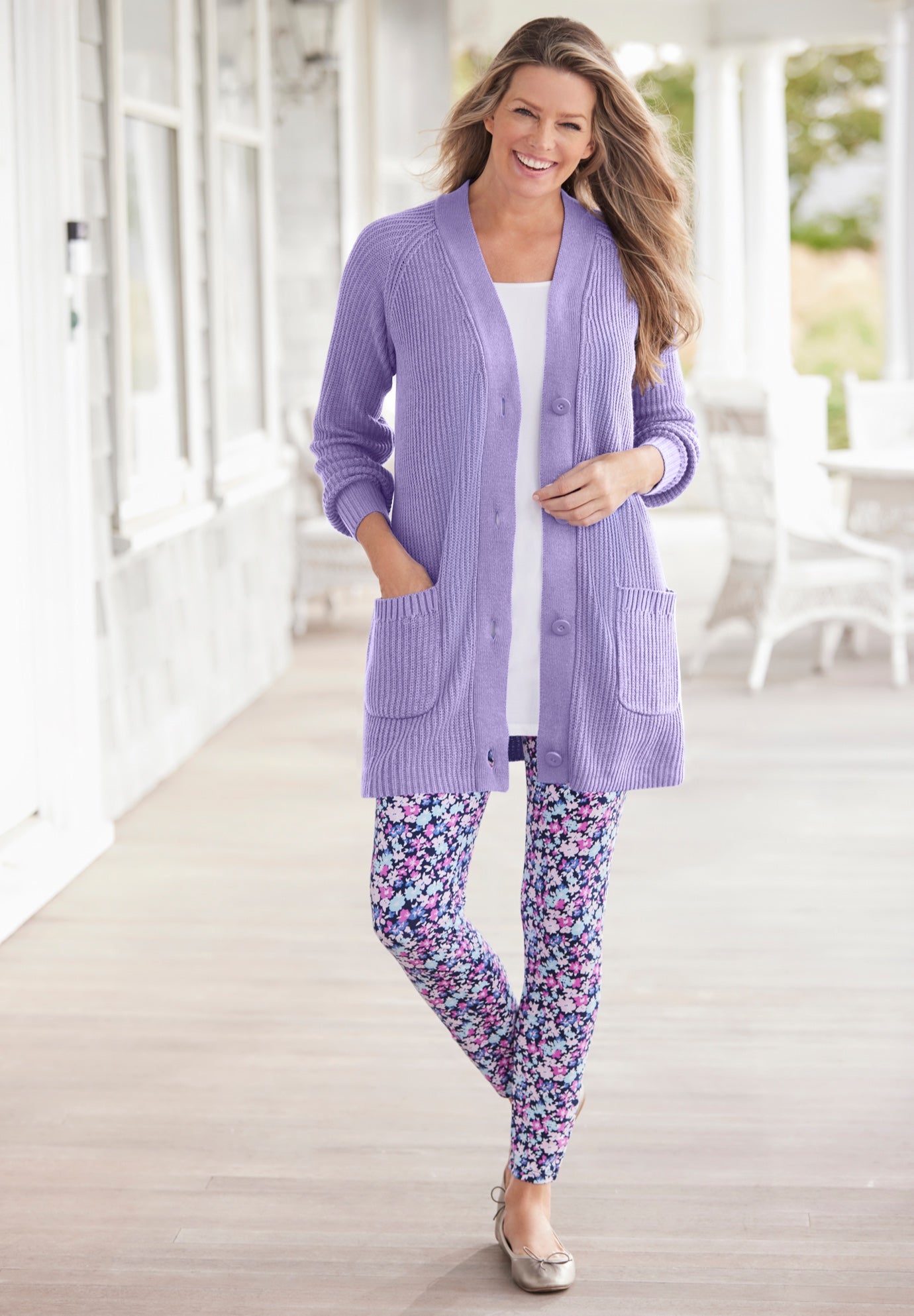 Shaker Button-Front Cardigan Sweater image number 0