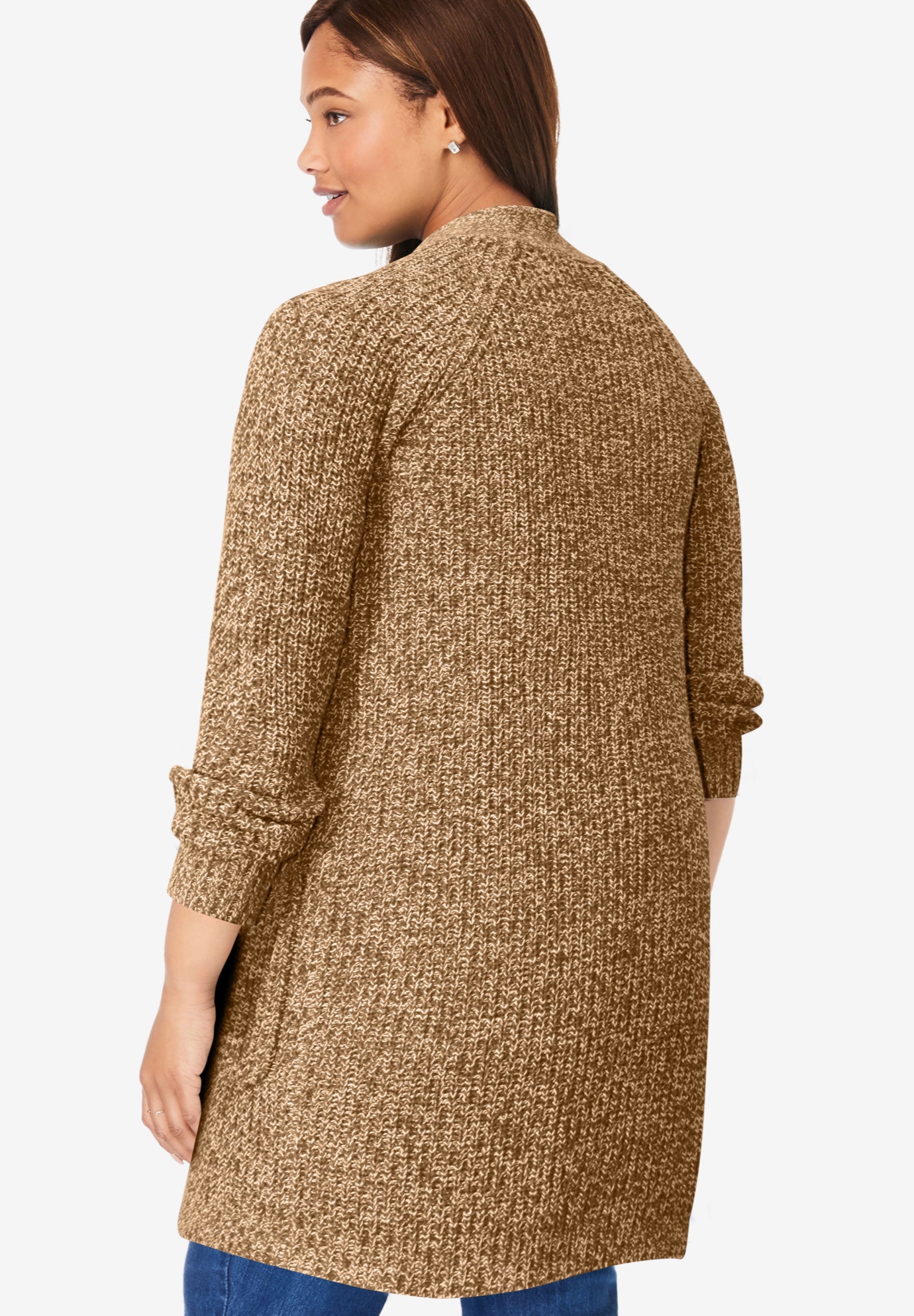 Shaker Button-Front Cardigan Sweater image number 1