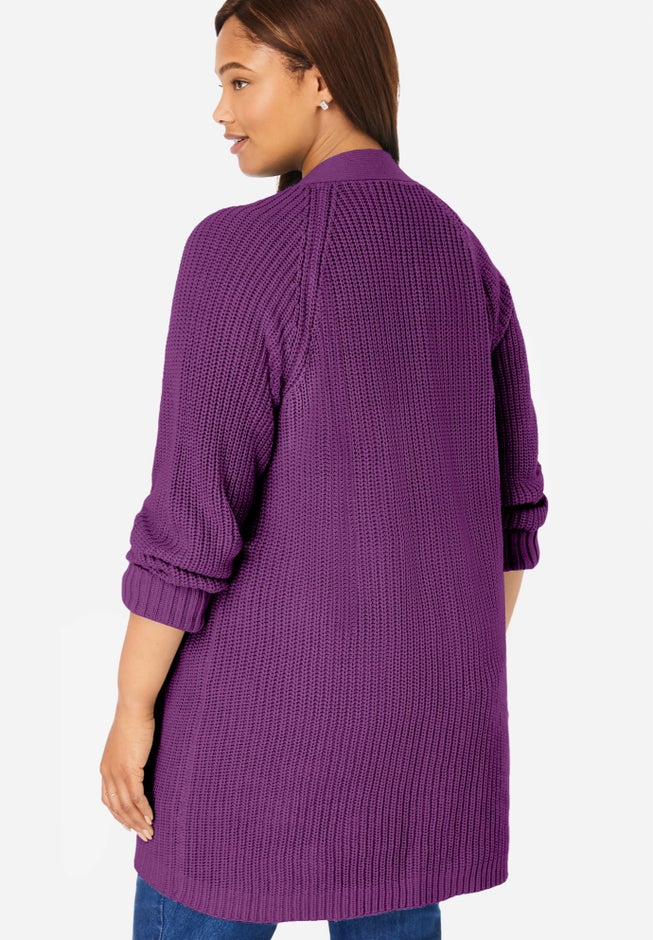 Shaker Button-Front Cardigan Sweater image number 1