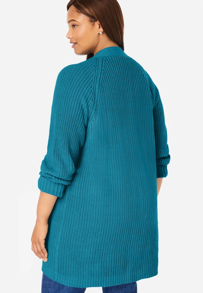 Shaker Button-Front Cardigan Sweater image number 1
