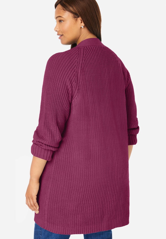 Shaker Button-Front Cardigan Sweater image number 1