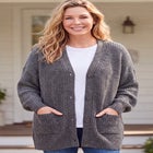 Shaker Button-Front Cardigan Sweater image number 0