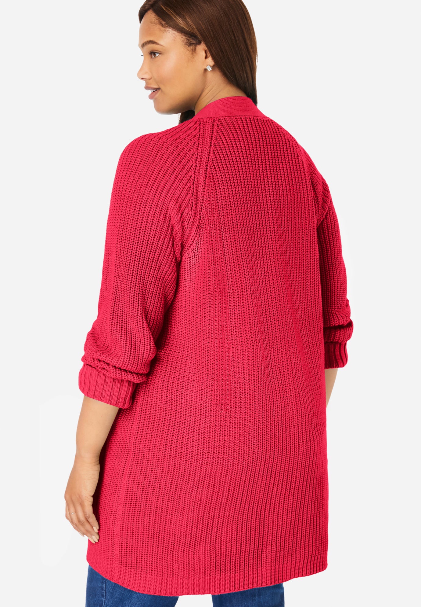 Shaker Button-Front Cardigan Sweater image number 1