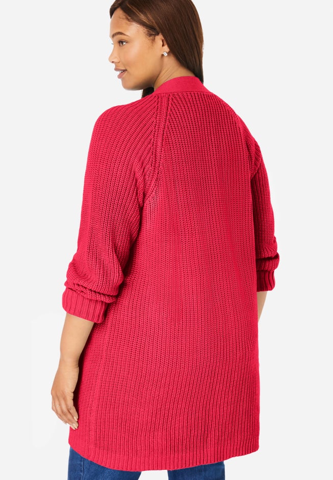 Shaker Button-Front Cardigan Sweater image number 1