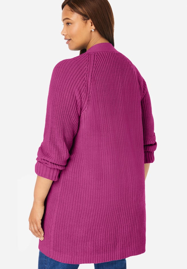 Shaker Button-Front Cardigan Sweater image number 1