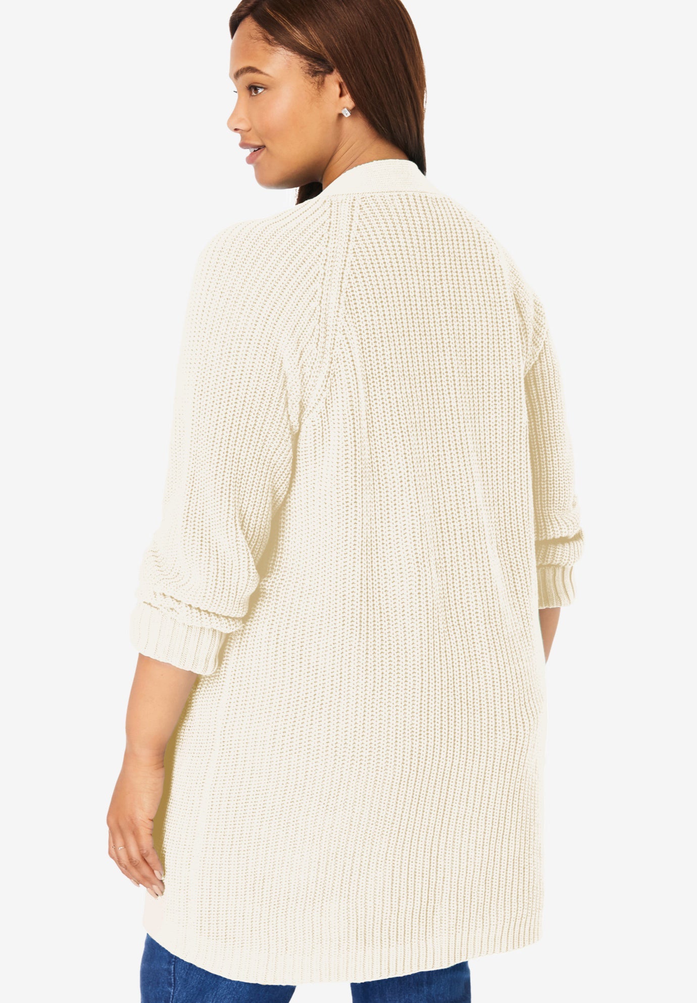 Shaker Button-Front Cardigan Sweater image number 1