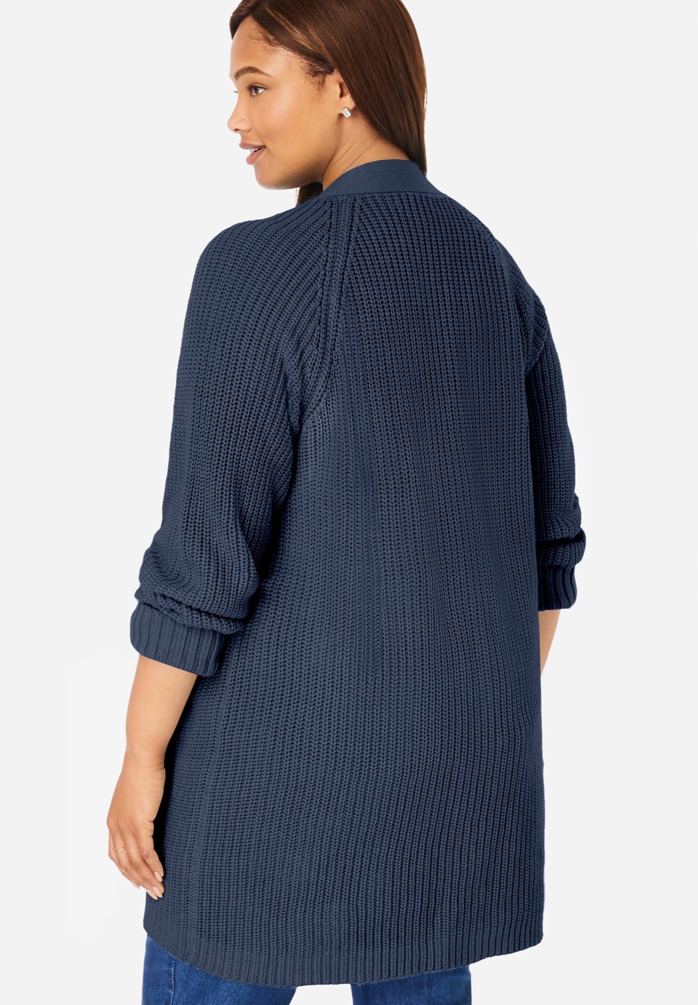 Shaker Button-Front Cardigan Sweater image number 2