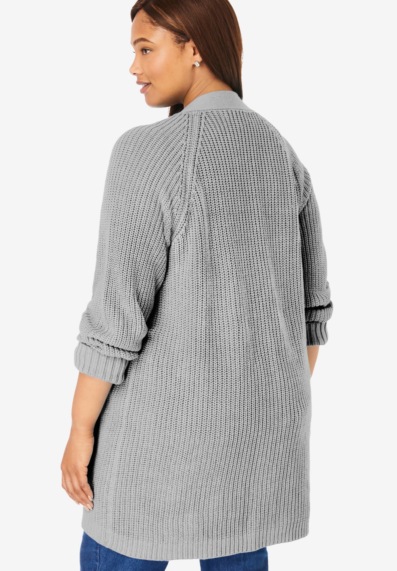 Shaker Button-Front Cardigan Sweater image number 1