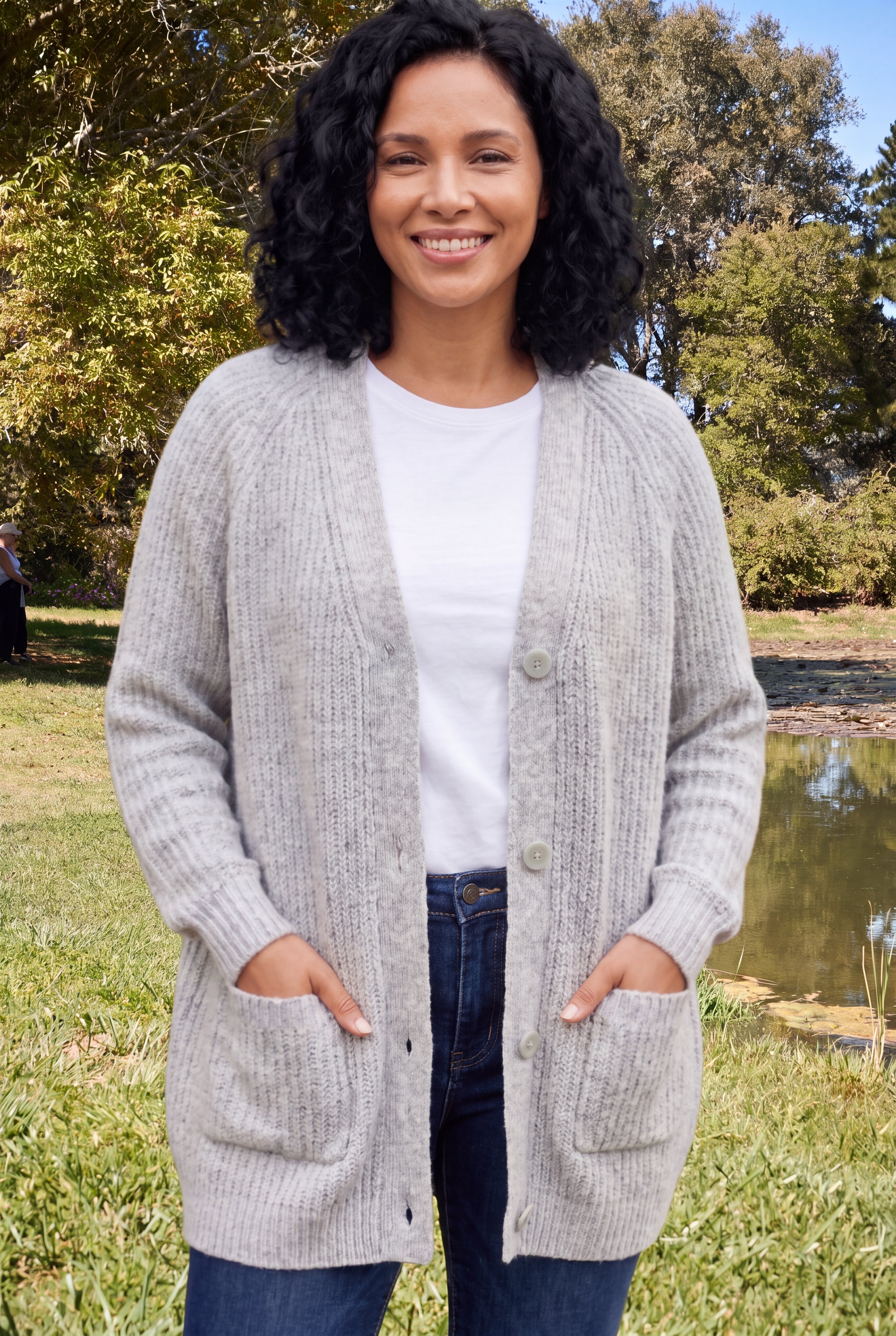 Shaker Button-Front Cardigan Sweater image number 0