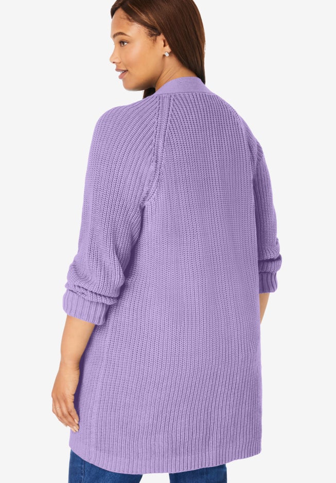 Shaker Button-Front Cardigan Sweater image number 1