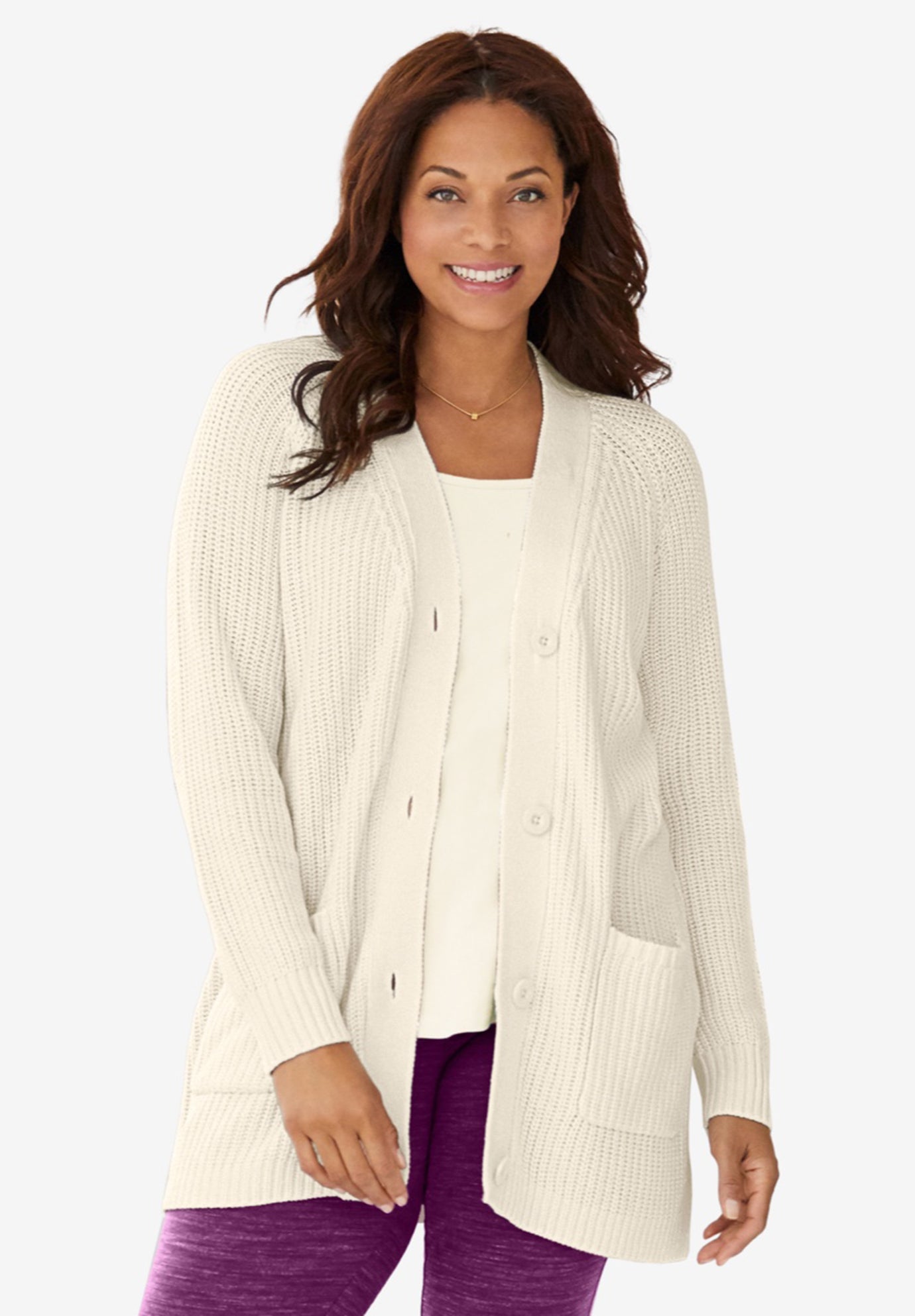 Shaker Button-Front Cardigan Sweater image number 0