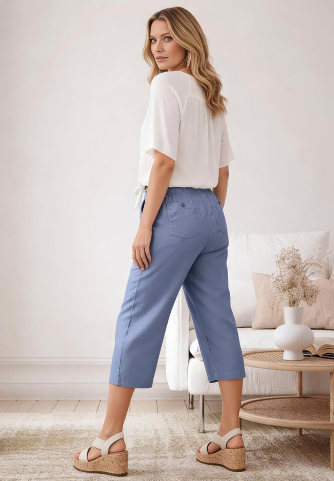 Linen-Blend Drawstring Capris image number 1