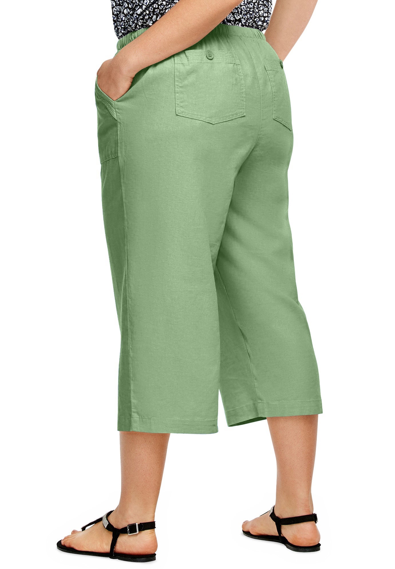 Linen-Blend Drawstring Elastic Waist Relaxed Fit Capris image number 1