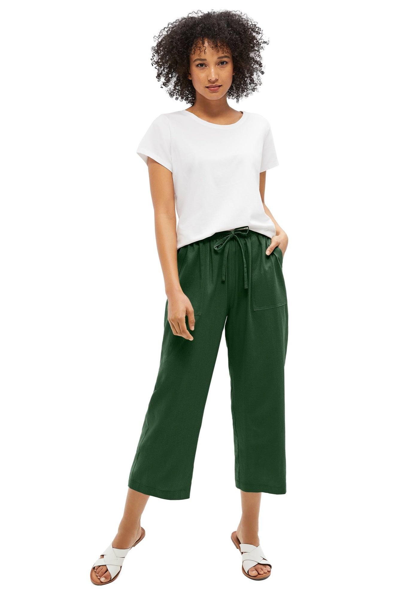 Linen-Blend Drawstring Capris image number 0