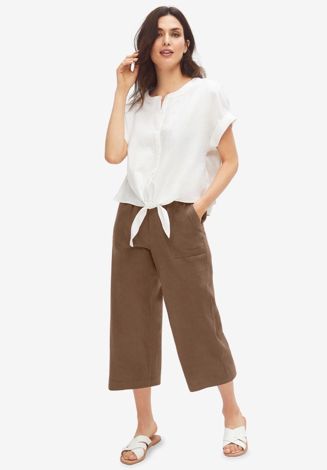 Linen-Blend Drawstring Capris image number 0