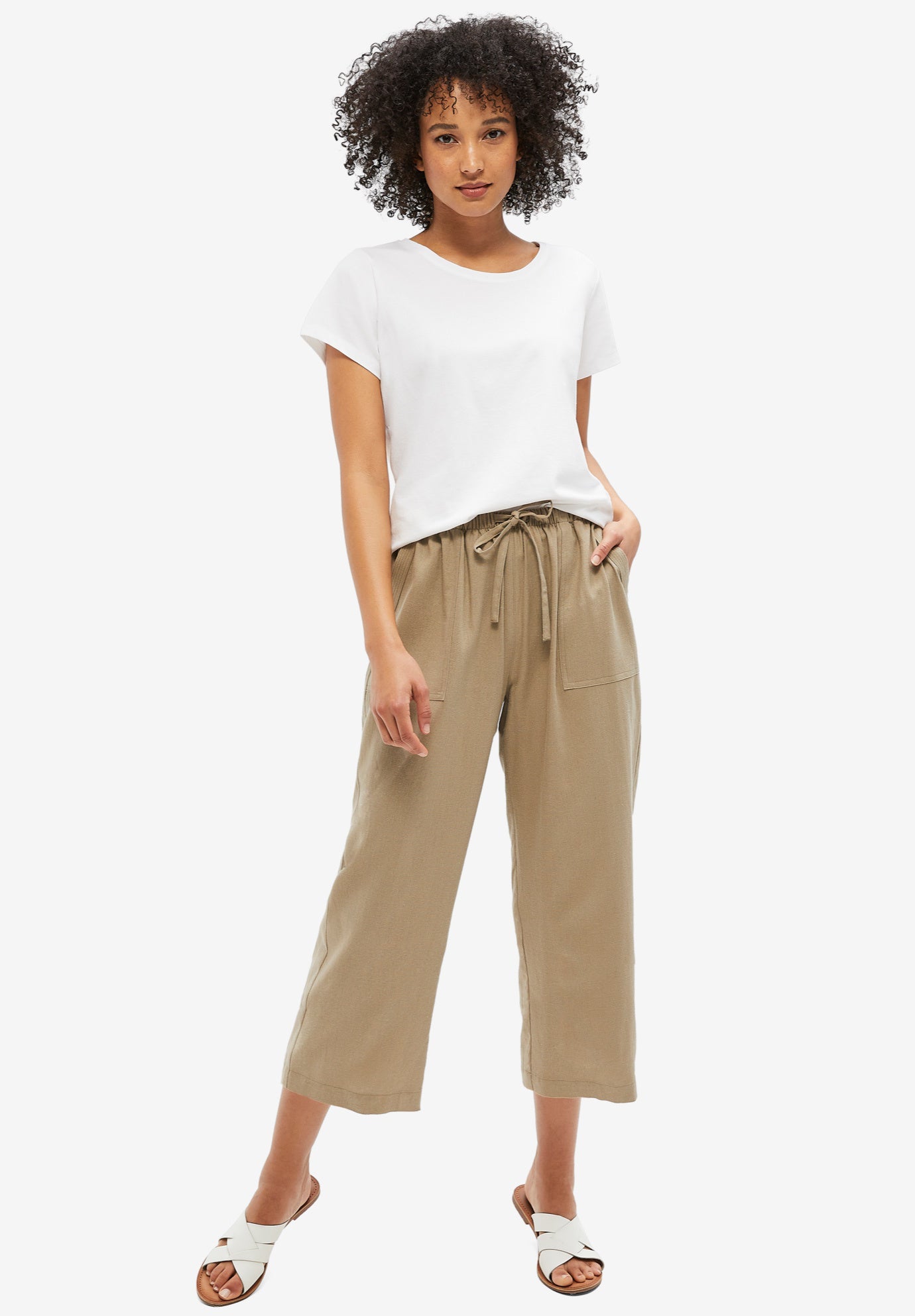 Linen-Blend Drawstring Capris image number 0
