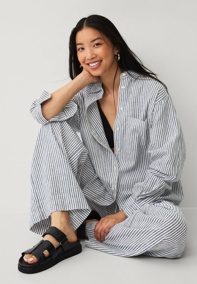 Linen-Blend Elastic Waist Drawstring Relaxed Pant image number 6