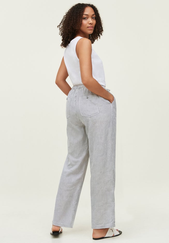 Linen-Blend Drawstring Elastic Waist Pants image number 1