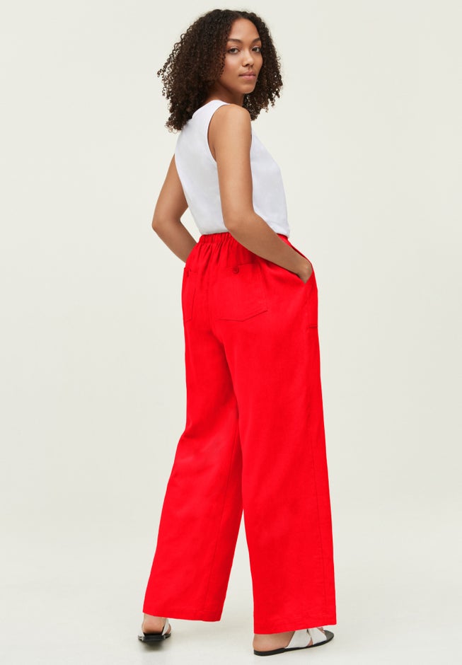 Linen-Blend Elastic Waist Drawstring Relaxed Pant image number 1